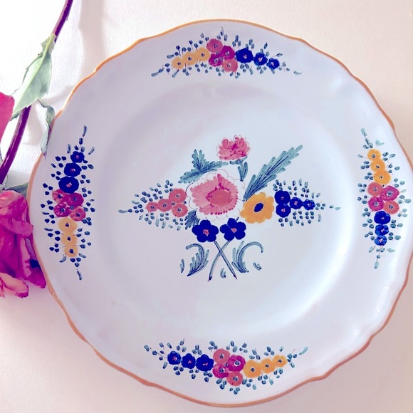 2 CACF Faenza Rare Italian Plates, 1950s Vintage, 8”floral ceramic earthenware